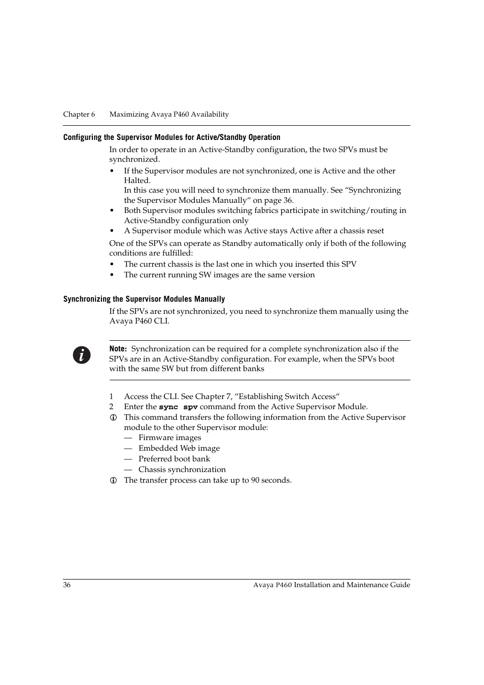 Synchronizing the supervisor modules manually | Avaya P460 User Manual | Page 50 / 96