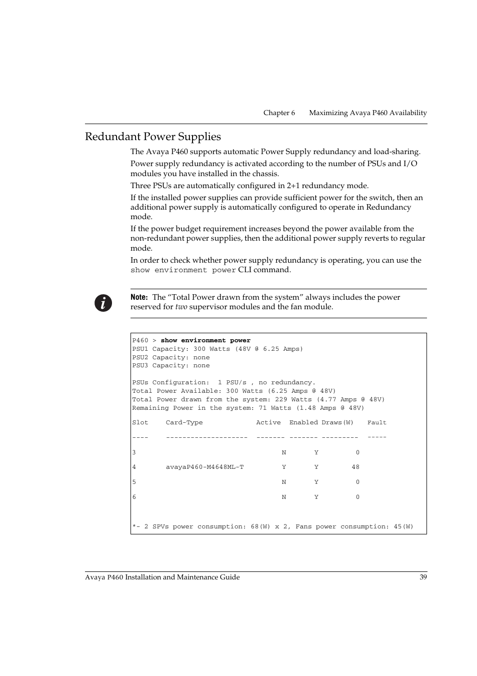 Redundant power supplies | Avaya P460 User Manual | Page 53 / 96