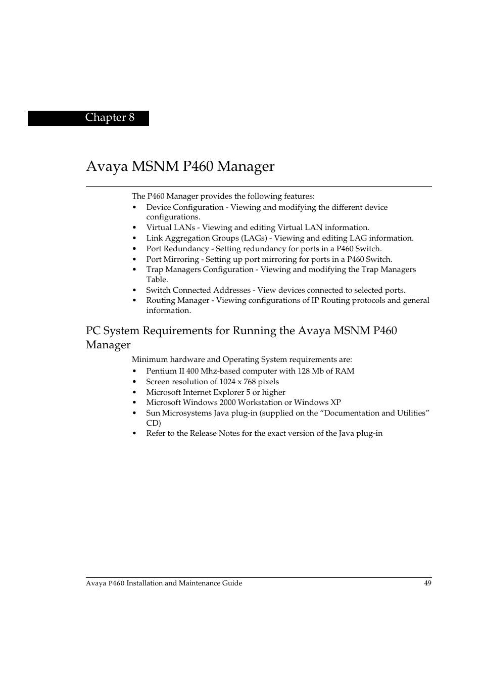 Avaya msnm p460 manager, Chapter 8 | Avaya P460 User Manual | Page 63 / 96