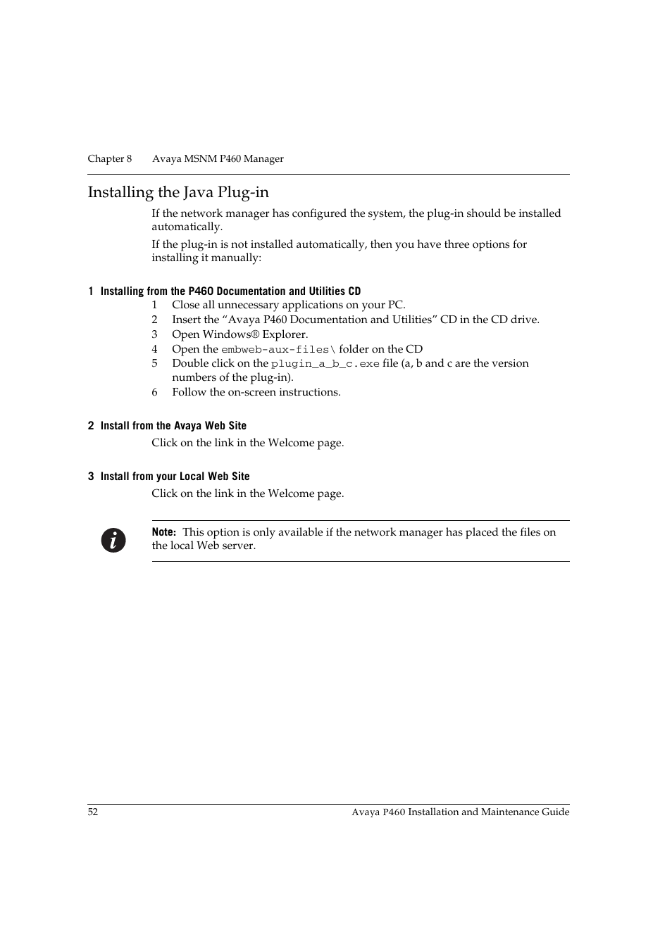 Installing the java plug-in | Avaya P460 User Manual | Page 66 / 96