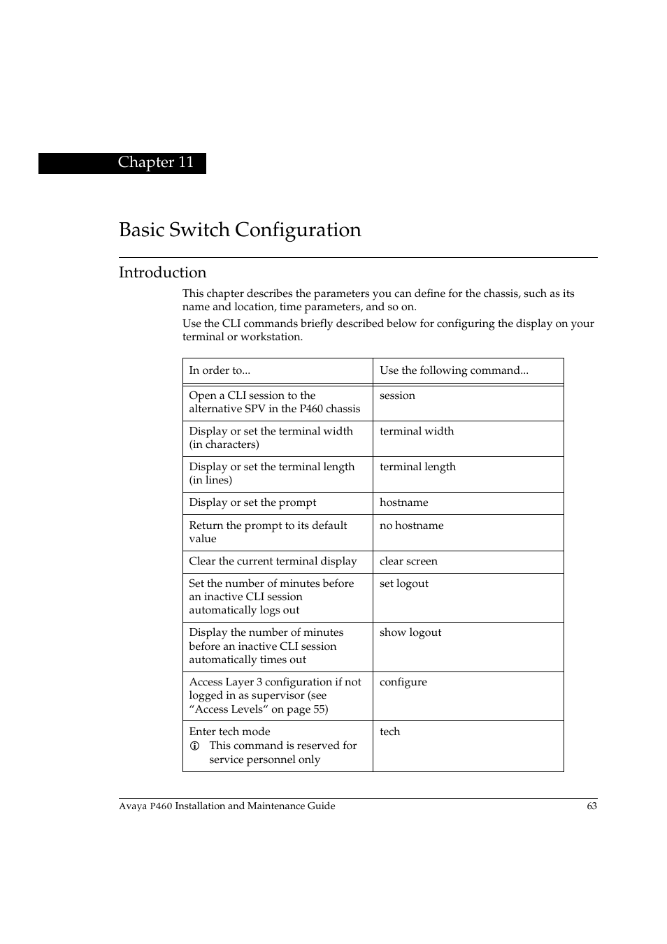 Basic switch configuration, Introduction, Chapter 11 | Basic switch configuration introduction | Avaya P460 User Manual | Page 77 / 96