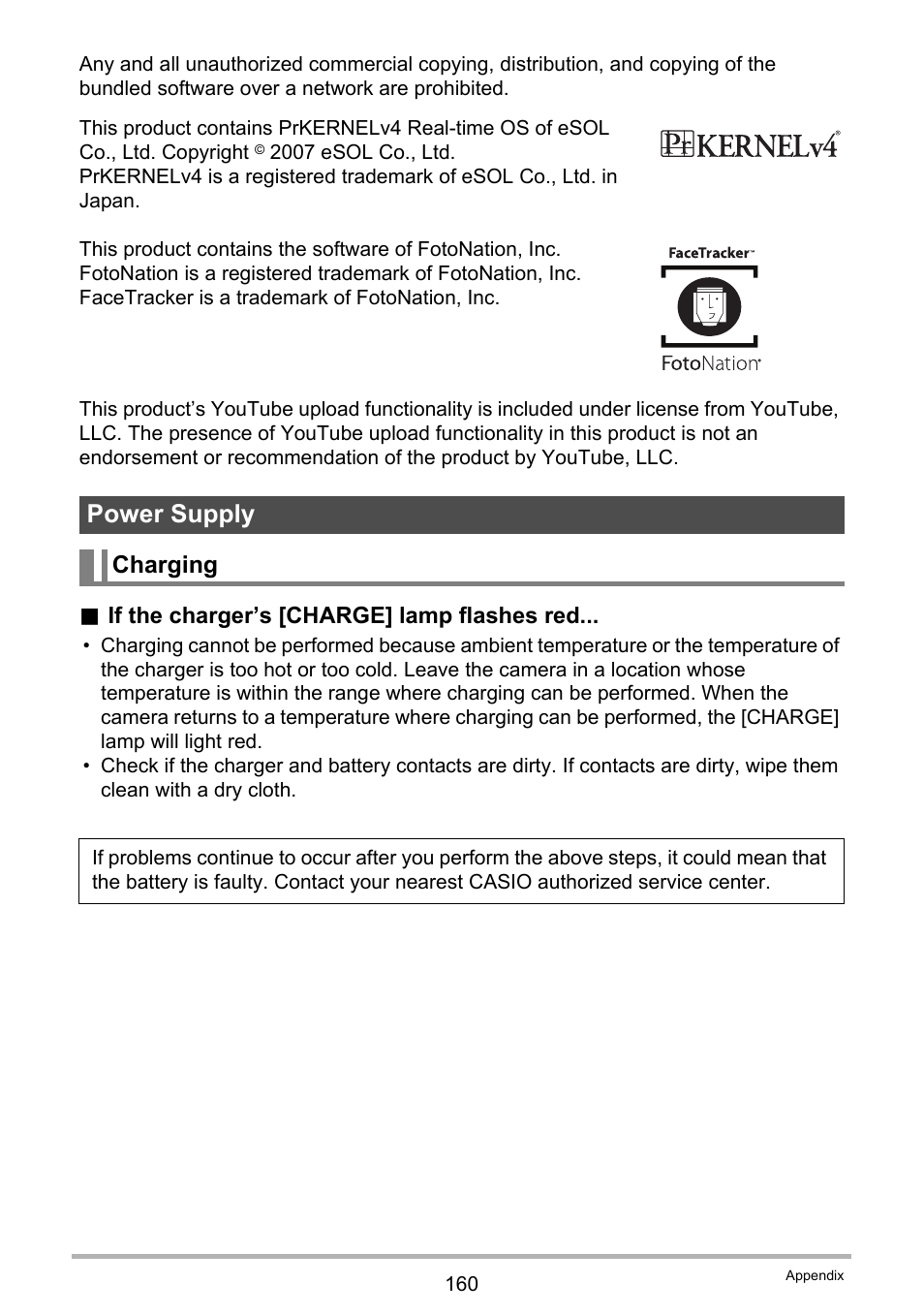 Power supply, Charging | Casio EXILIM EX-H30 User Manual | Page 160 / 196