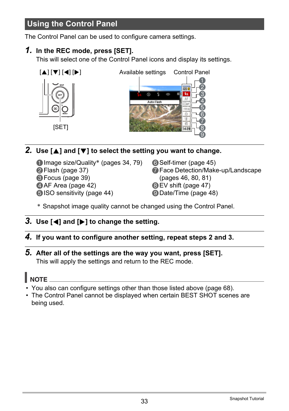 Using the control panel | Casio EXILIM EX-H30 User Manual | Page 33 / 196