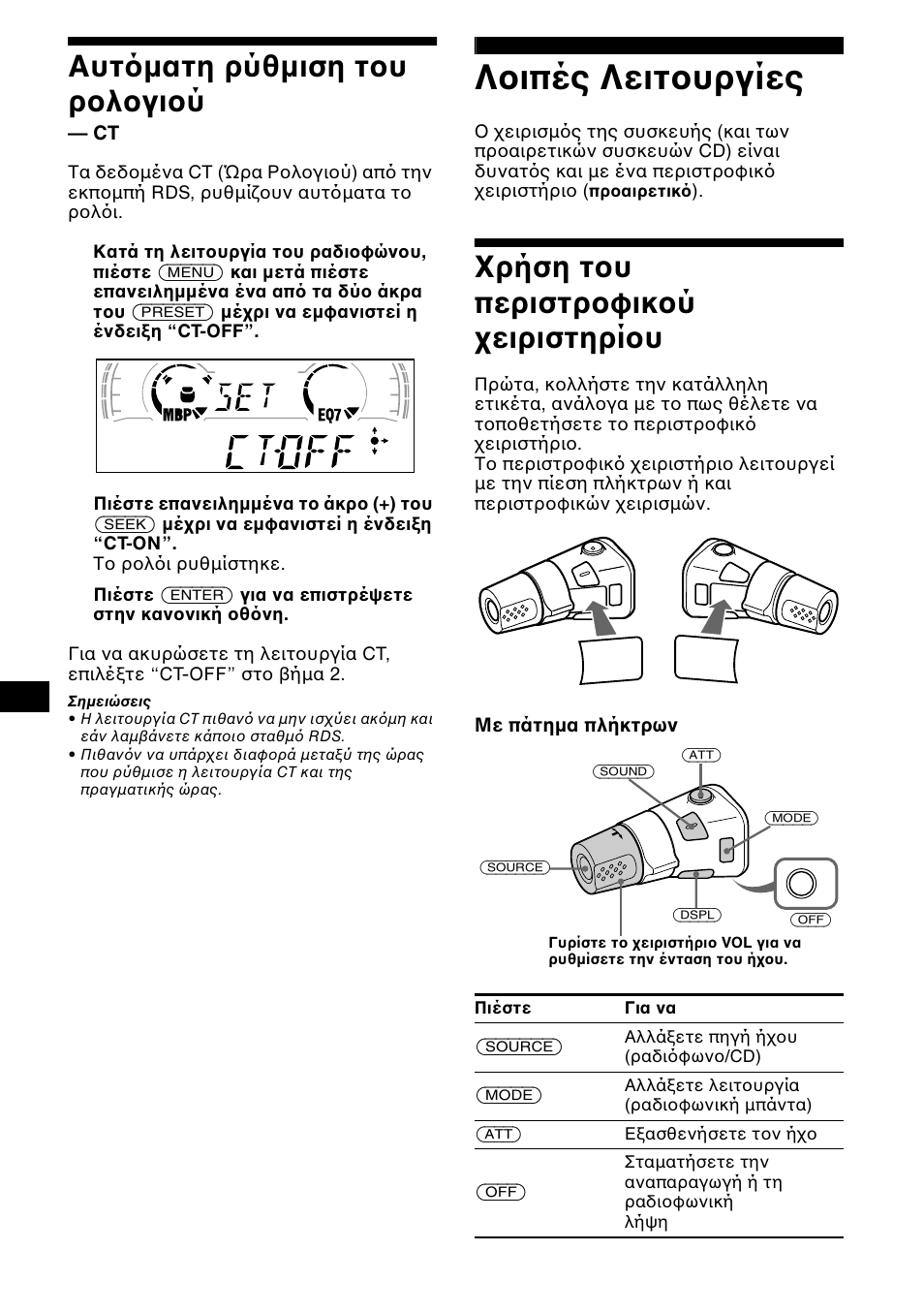 Лпй²ет лейфпхсгяет, Счуз фпх ²есйуфспцйкпж чейсйуфзсяпх, Λ ιπές λειτ υργίες | Ρήση τ υ περιστρ φικ ύ, Ειριστηρί υ, Ρήση τ υ περιστρ φικ ύ ειριστηρί υ | Sony CDX-L550 User Manual | Page 112 / 146