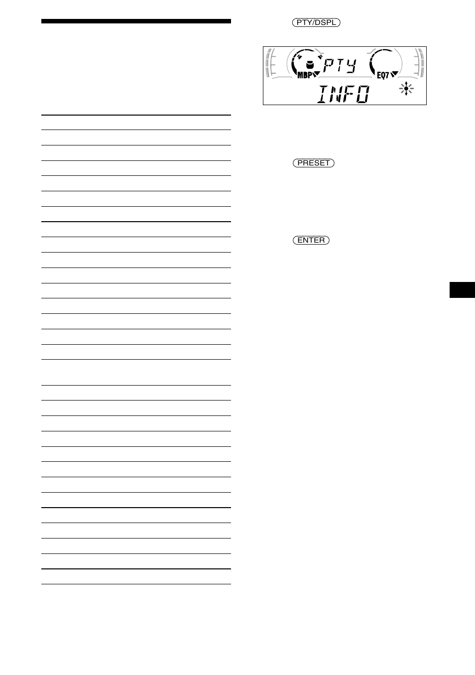 3 pulse (enter), Ta in stationer efter programtyp — pty, 3 tryck på knappen (enter) | Sony CDX-L550 User Manual | Page 39 / 146