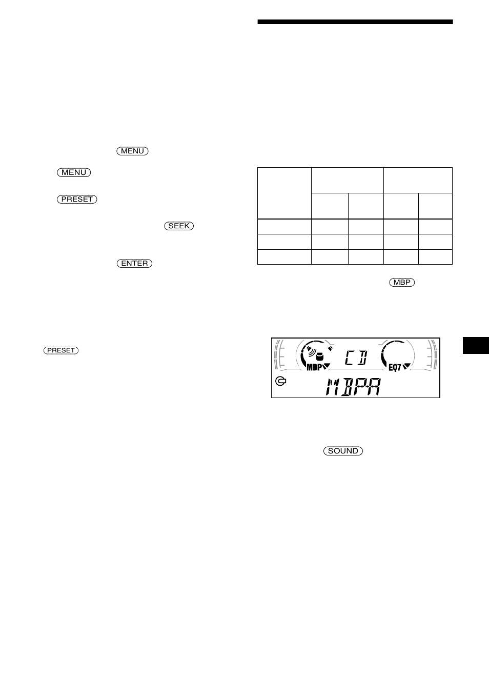 Seleccionar a posição de som, A melhor posição de som (mbp) | Sony CDX-L550 User Manual | Page 91 / 146