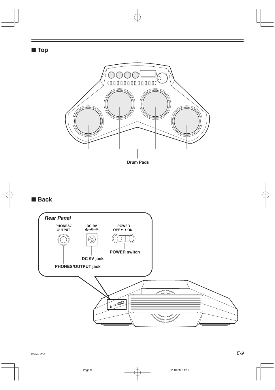 Back ■ top, Rear panel | Casio LD50 User Manual | Page 11 / 32