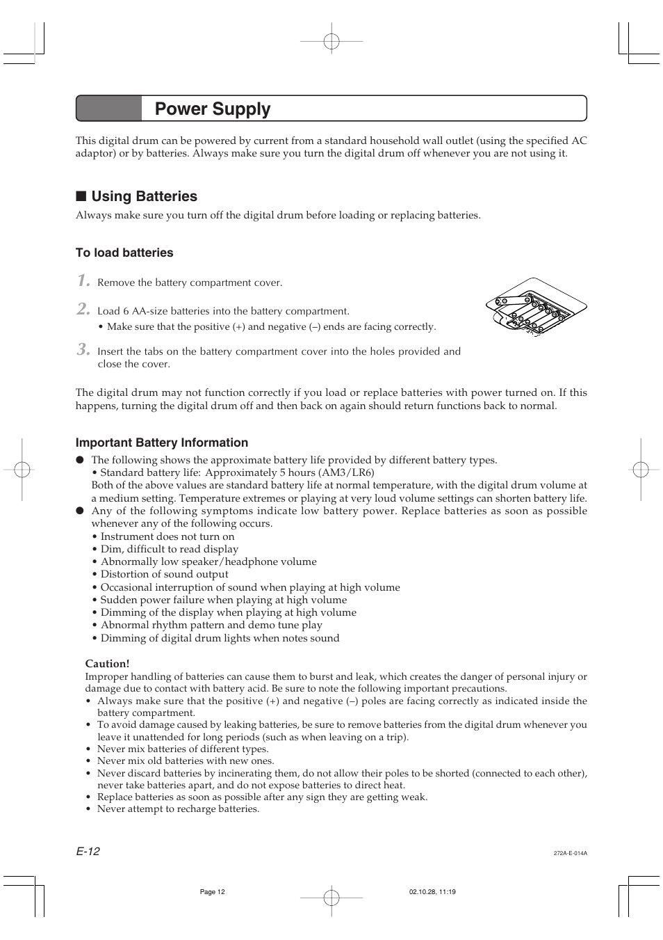 Power supply, Using batteries | Casio LD50 User Manual | Page 14 / 32