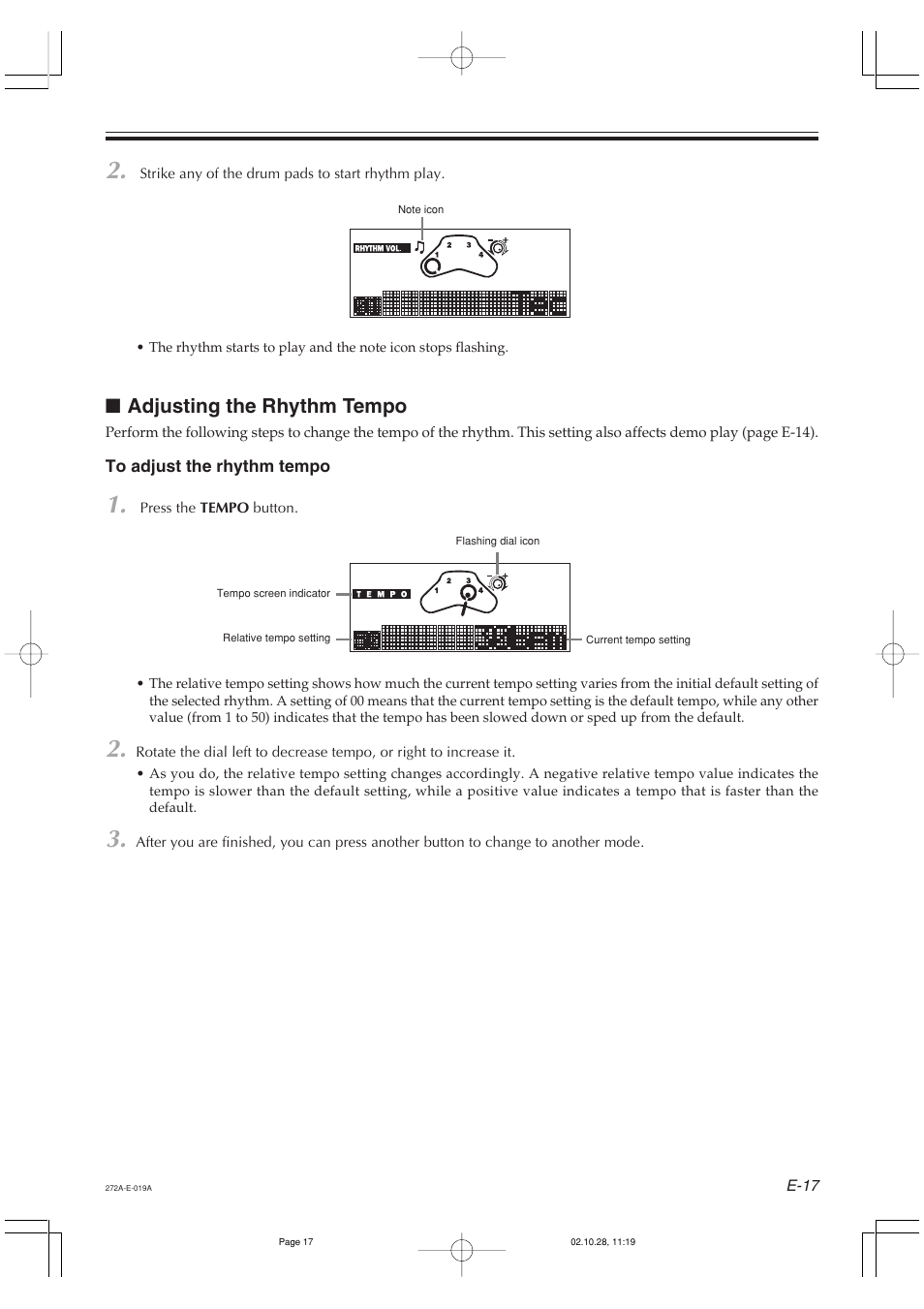 Adjusting the rhythm tempo | Casio LD50 User Manual | Page 19 / 32