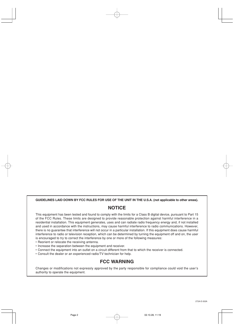 Notice, Fcc warning | Casio LD50 User Manual | Page 2 / 32