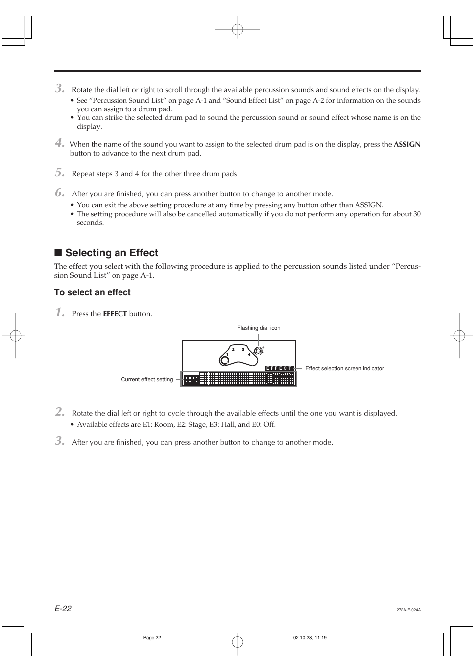Selecting an effect | Casio LD50 User Manual | Page 24 / 32