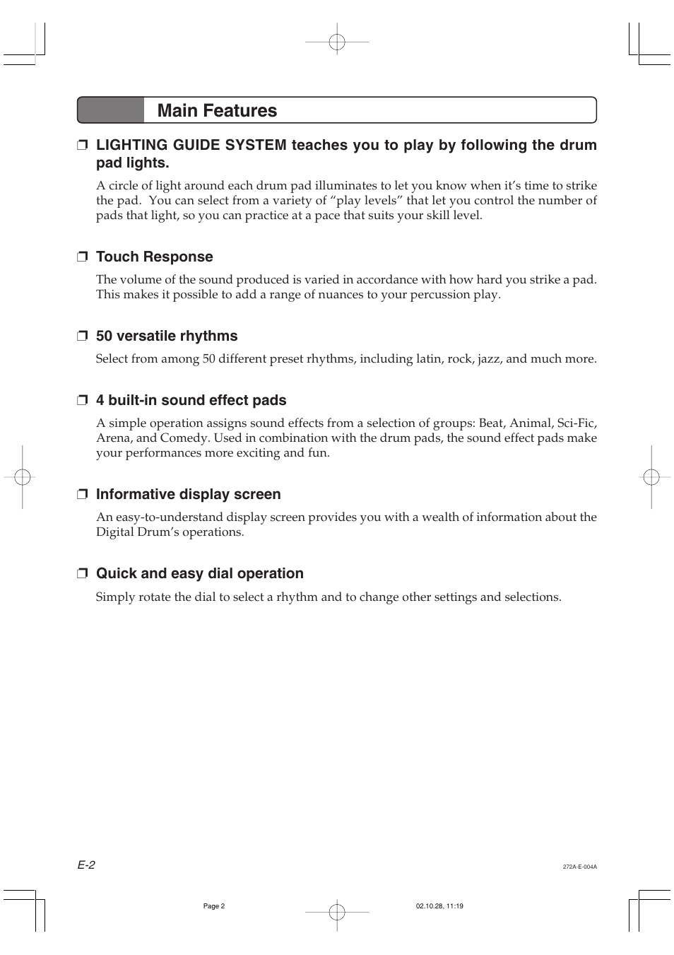 Main features | Casio LD50 User Manual | Page 4 / 32