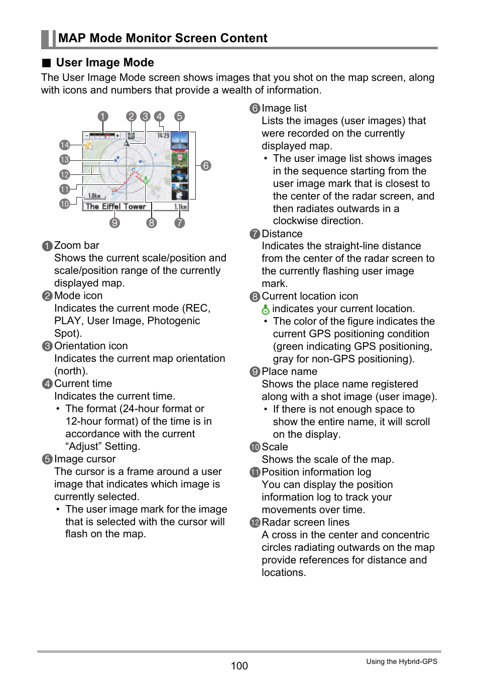 Map mode monitor screen content | Casio EX-H20G User Manual | Page 100 / 192