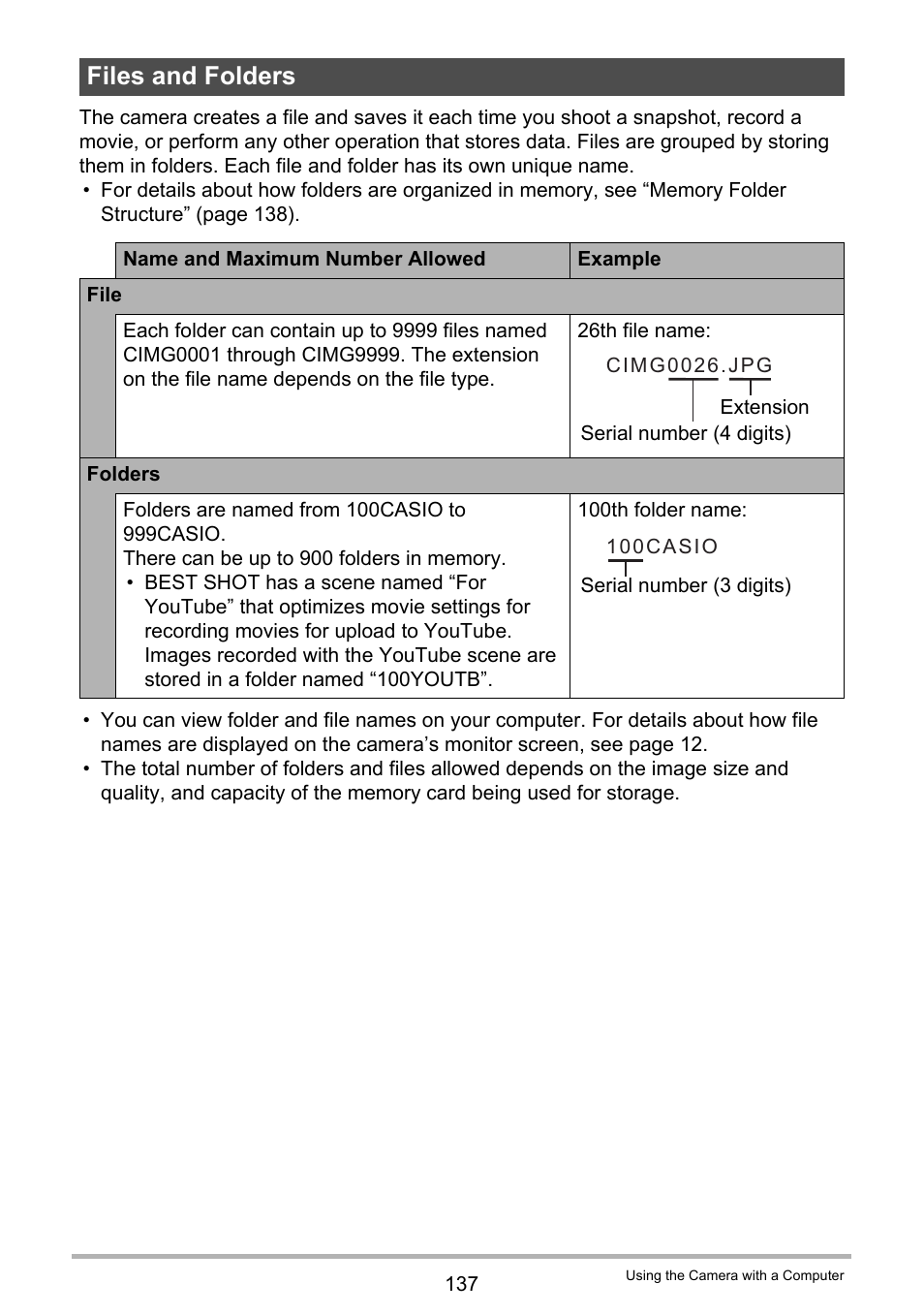 Files and folders | Casio EX-H20G User Manual | Page 137 / 192