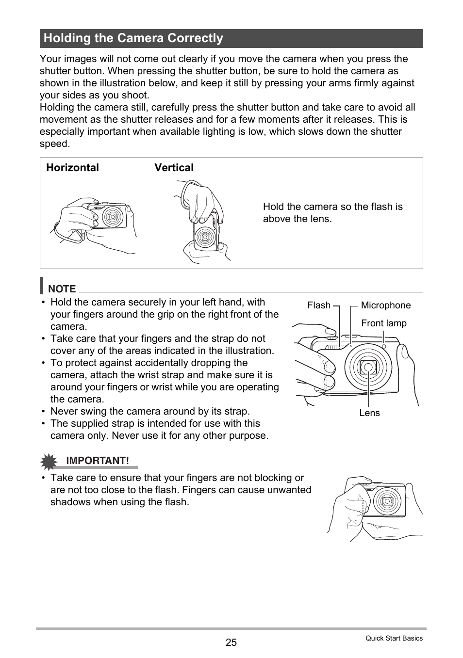Holding the camera correctly | Casio EX-H20G User Manual | Page 25 / 192