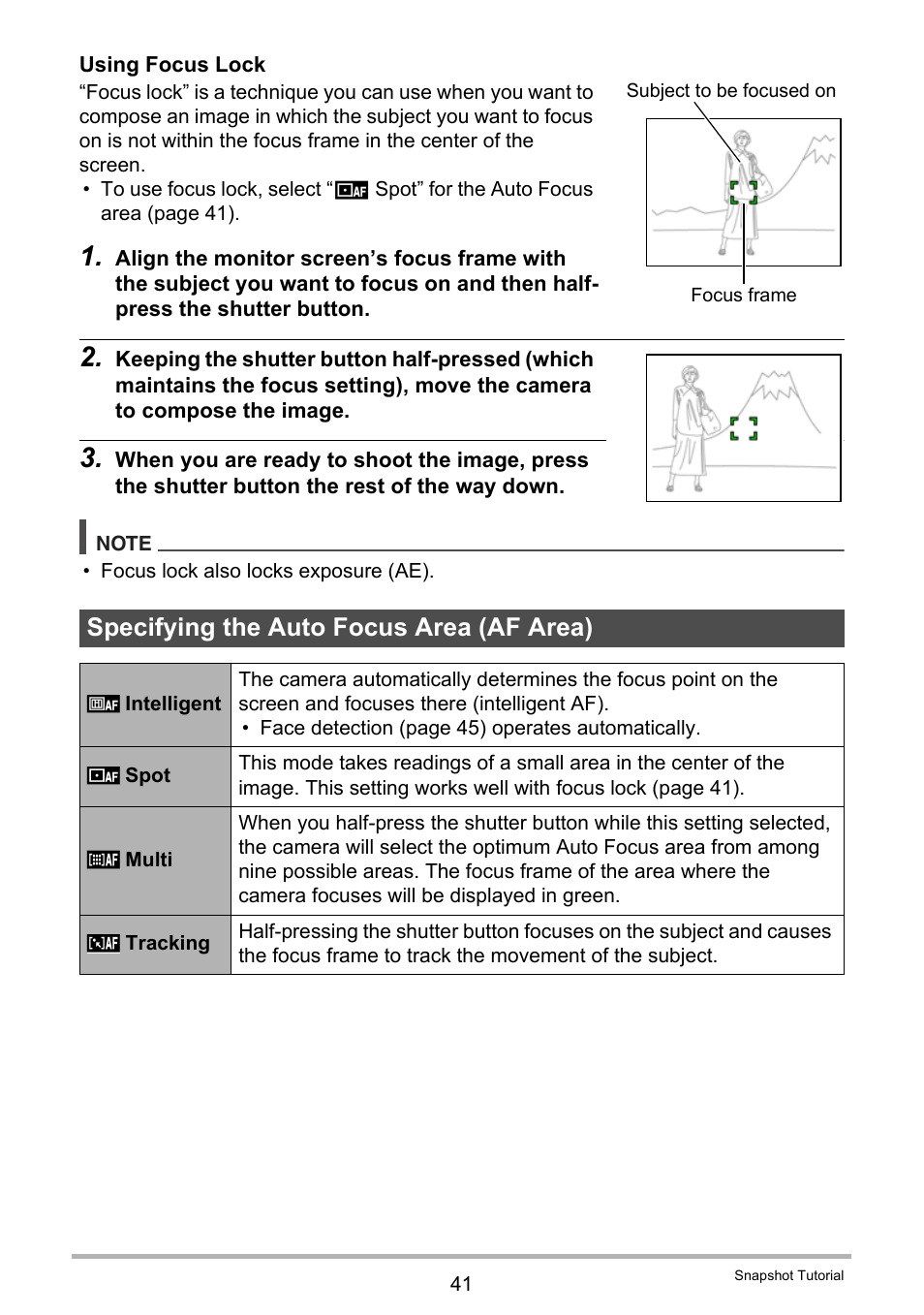 Specifying the auto focus area (af area) | Casio EX-H20G User Manual | Page 41 / 192