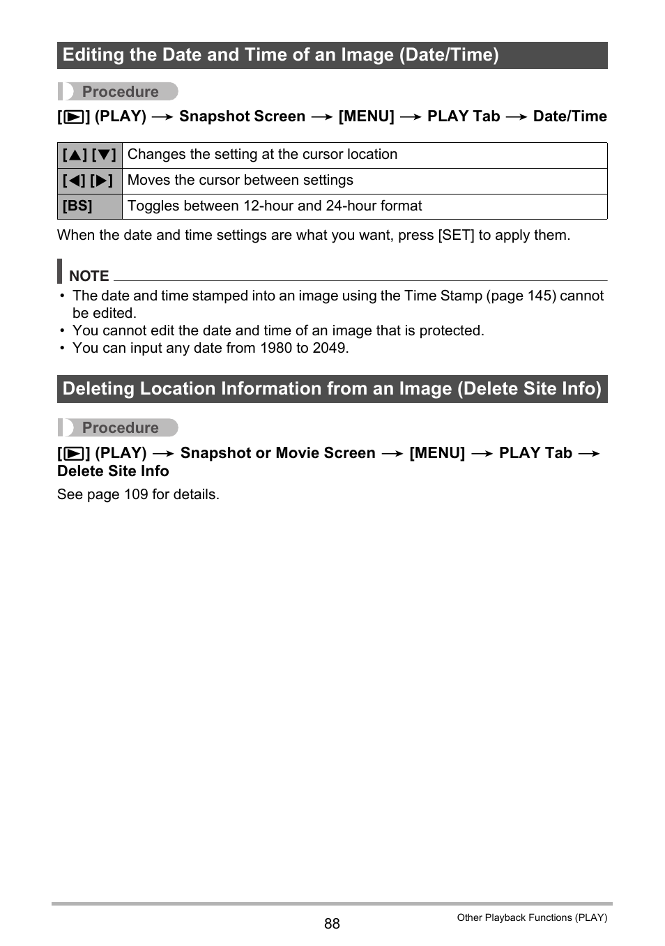 Editing the date and time of an image (date/time) | Casio EX-H20G User Manual | Page 88 / 192