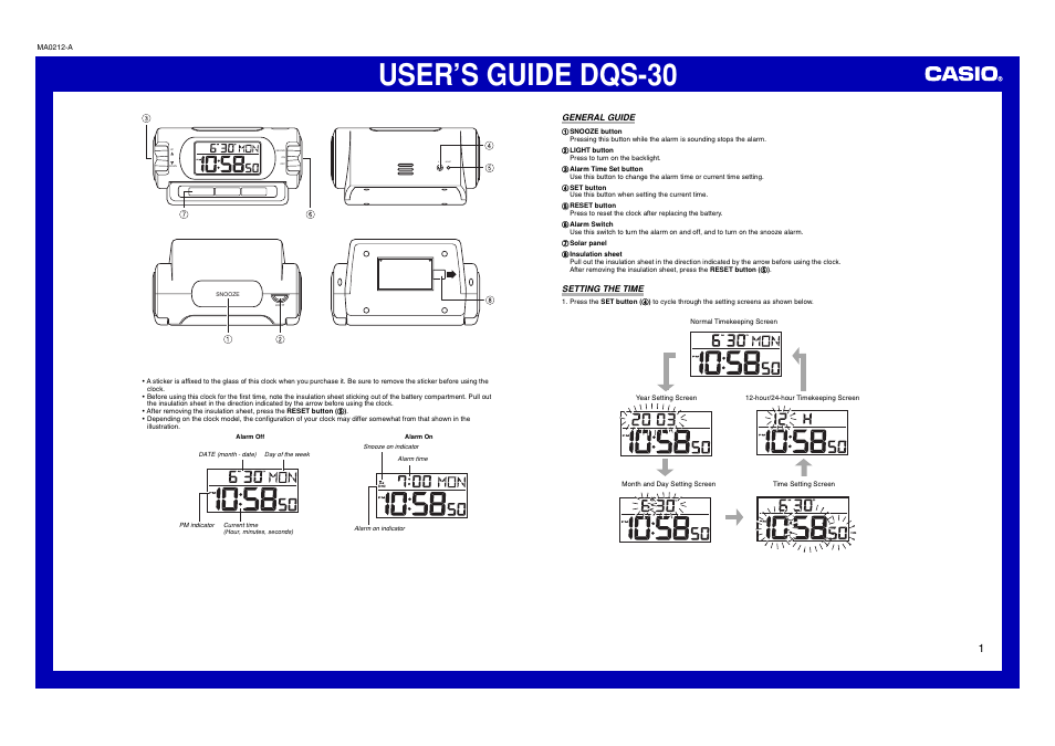 Casio DQS-30 User Manual | 2 pages