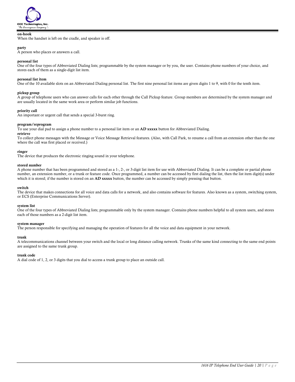 Avaya 1616 IP User Manual | Page 20 / 20