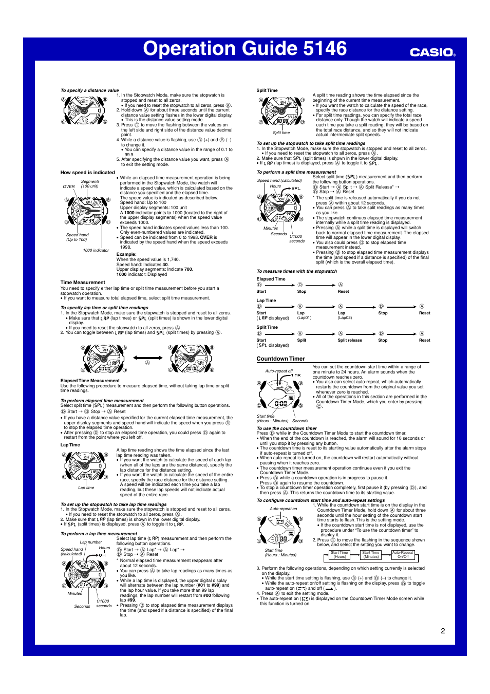 Countdown timer, Operation guide 5146 | Casio 5146 User Manual | Page 2 / 4