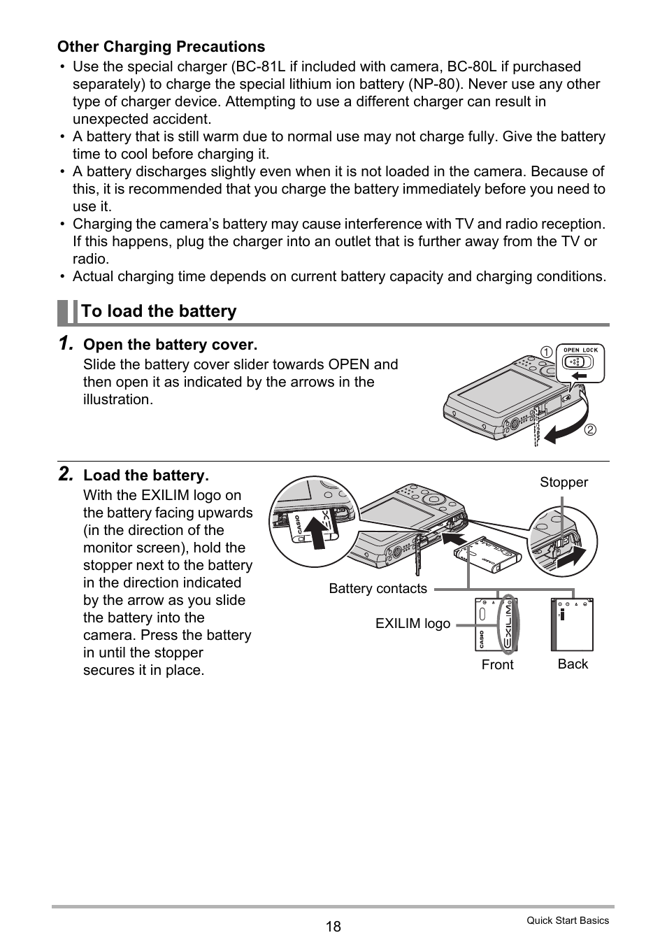 To load the battery | Casio EXILIM EX-Z16 User Manual | Page 18 / 146