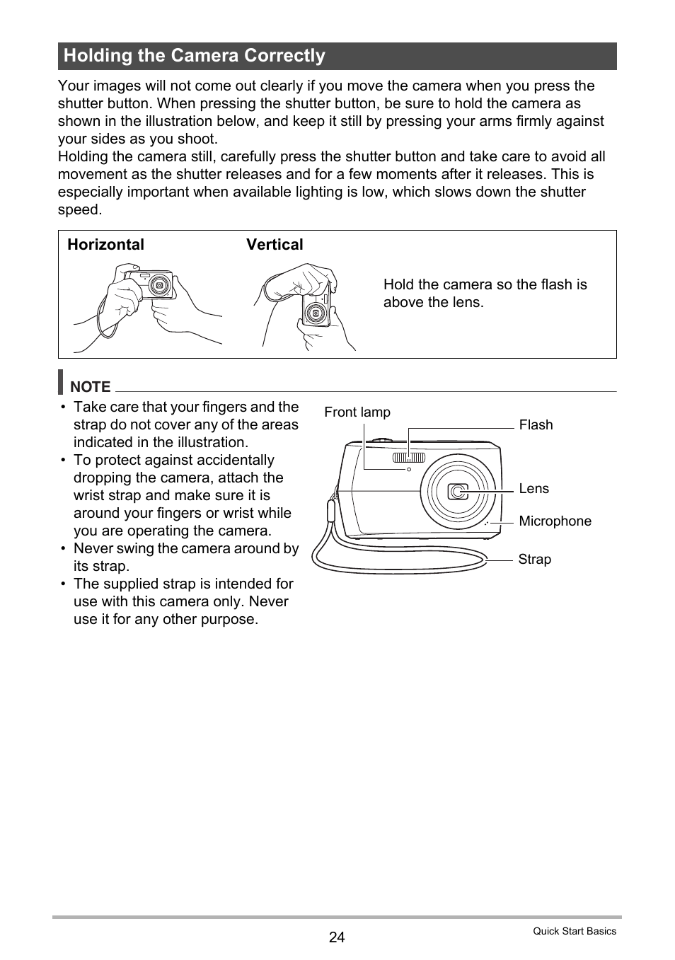 Holding the camera correctly | Casio EXILIM EX-Z16 User Manual | Page 24 / 146