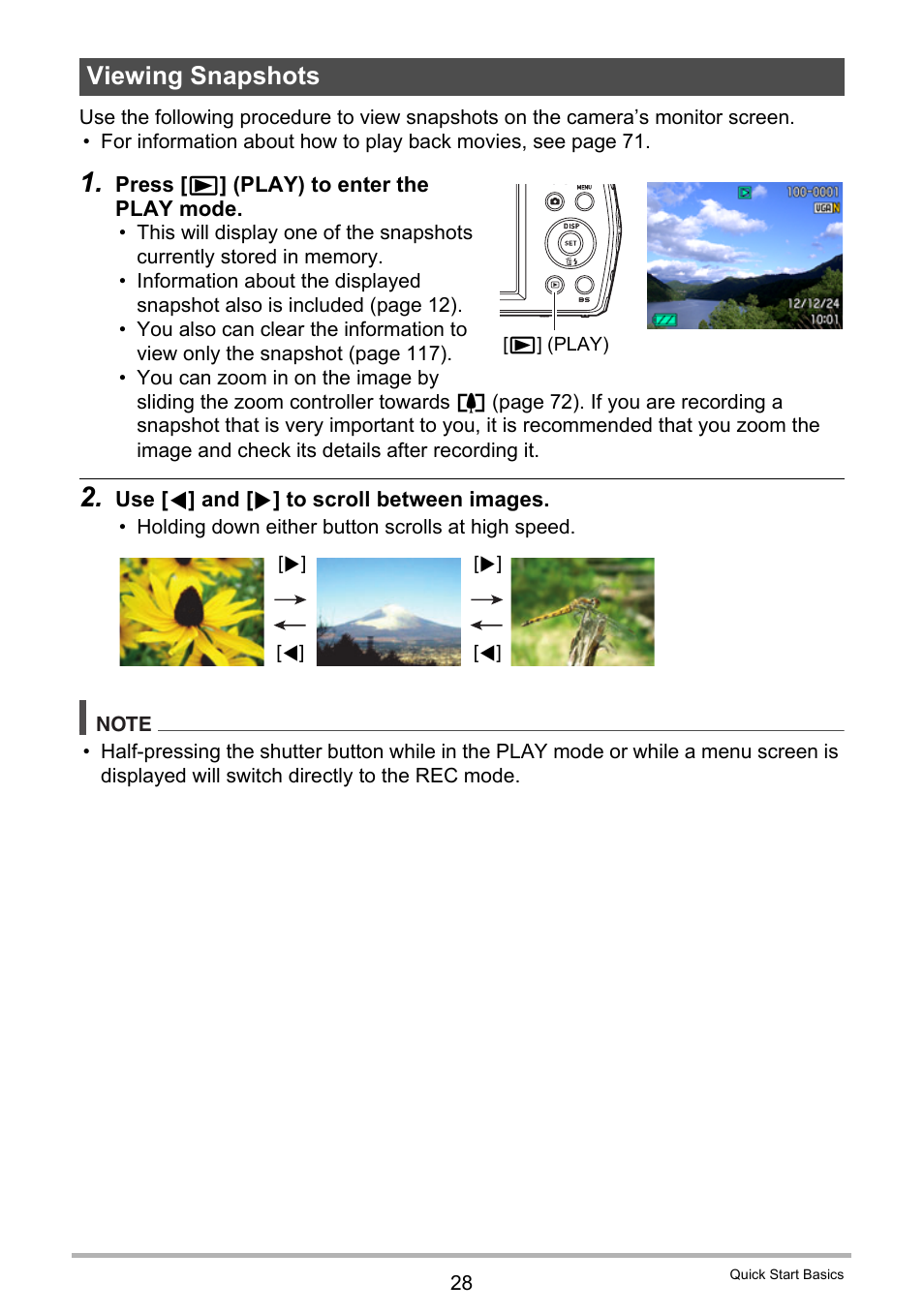 Viewing snapshots | Casio EXILIM EX-Z16 User Manual | Page 28 / 146