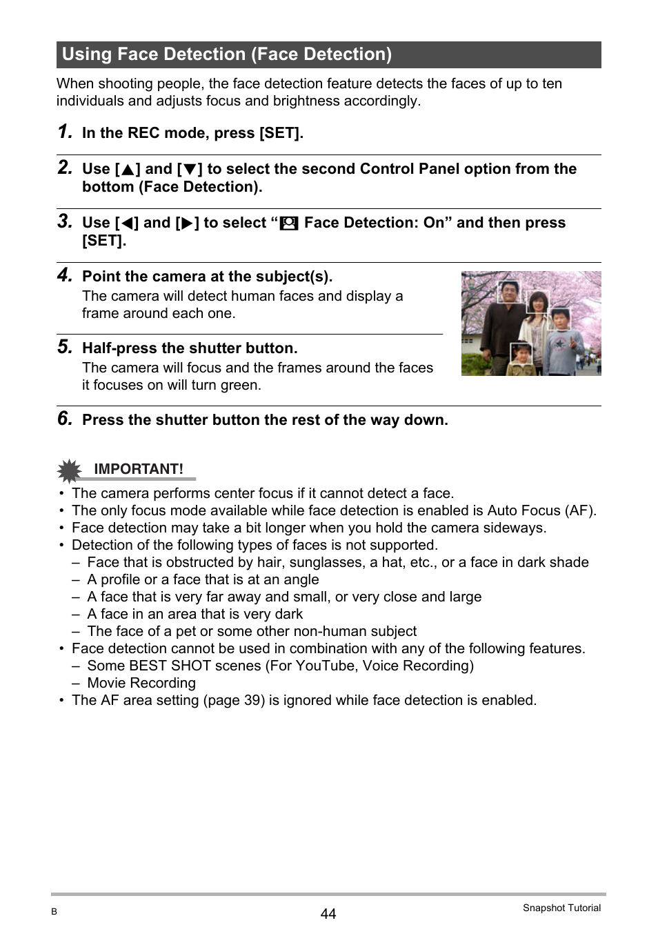 Using face detection (face detection) | Casio EXILIM EX-Z16 User Manual | Page 44 / 146