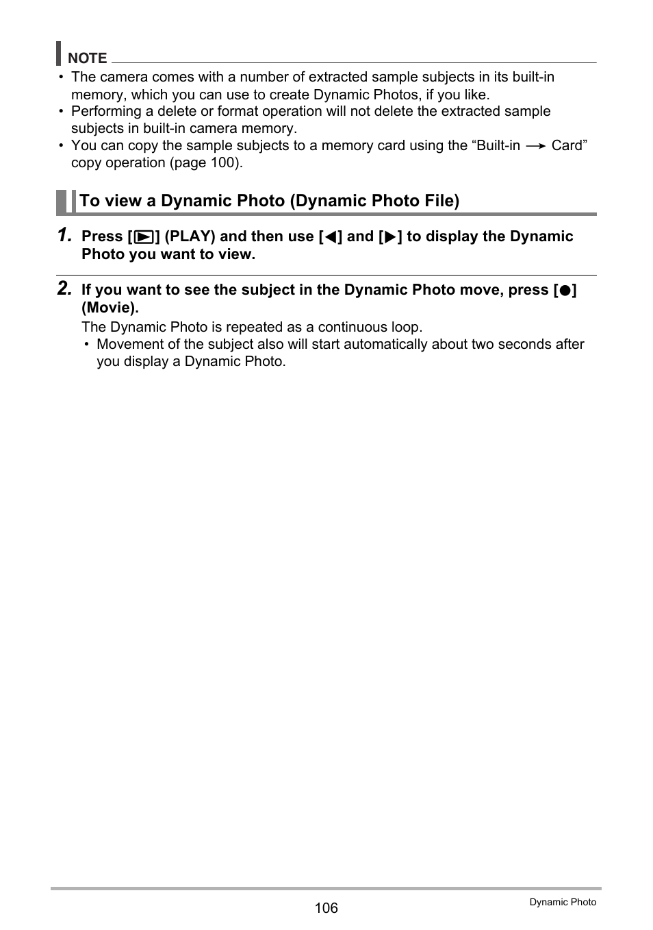 To view a dynamic photo (dynamic photo file) | Casio Exilim EX-S200 User Manual | Page 106 / 187