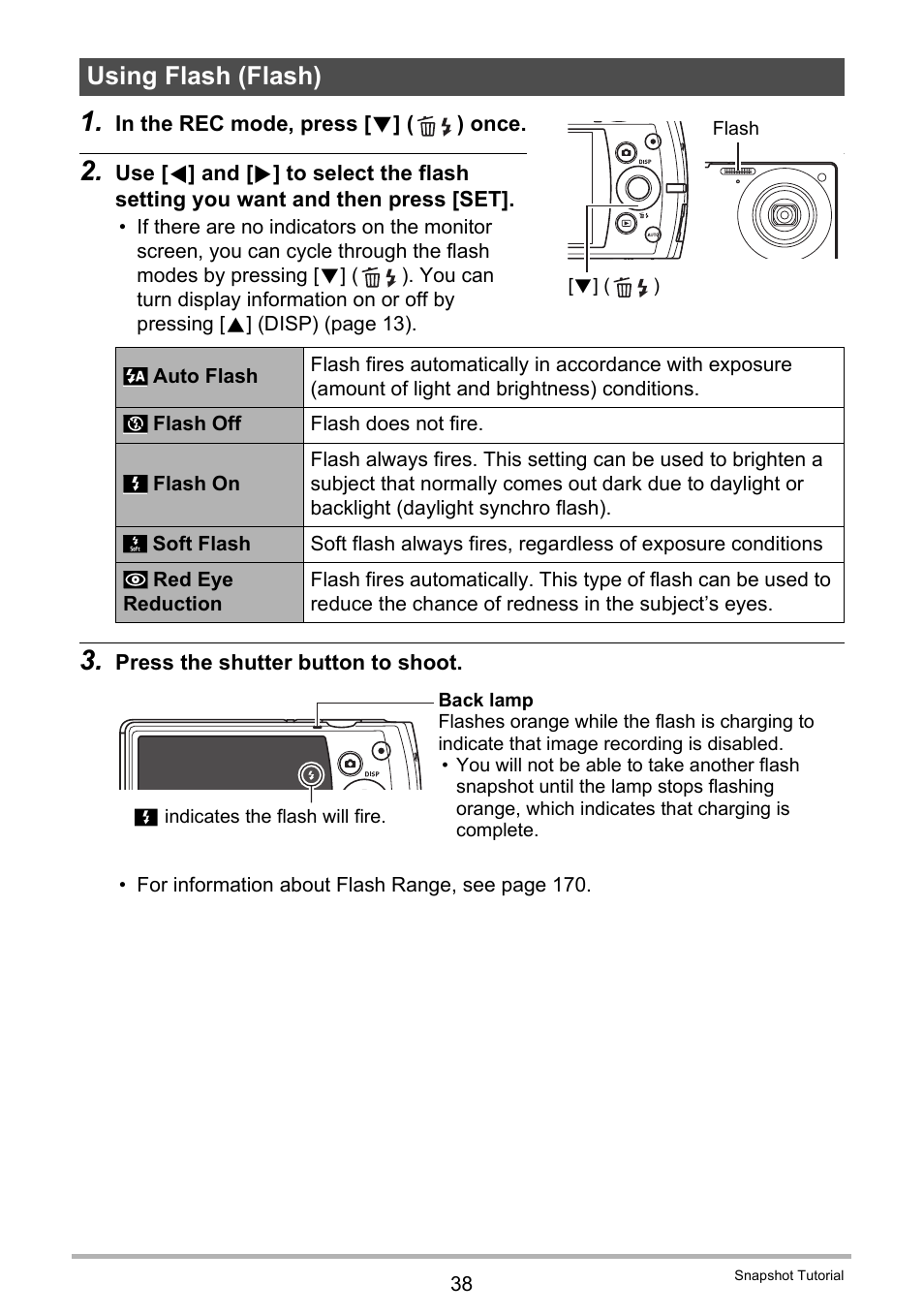 Using flash (flash) | Casio Exilim EX-S200 User Manual | Page 38 / 187