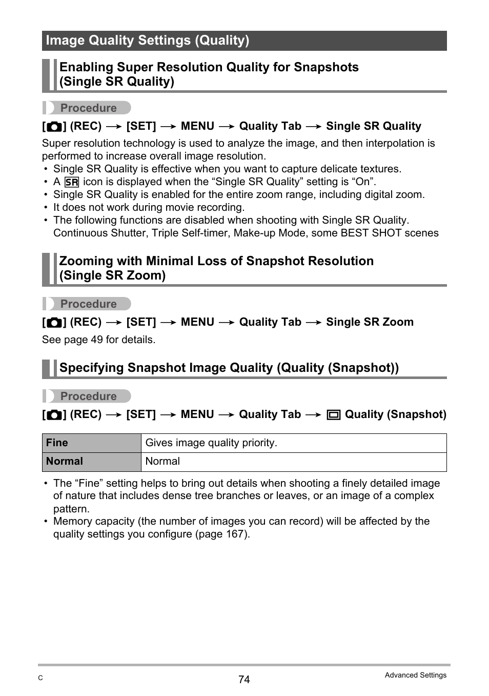 Image quality settings (quality) | Casio Exilim EX-S200 User Manual | Page 74 / 187