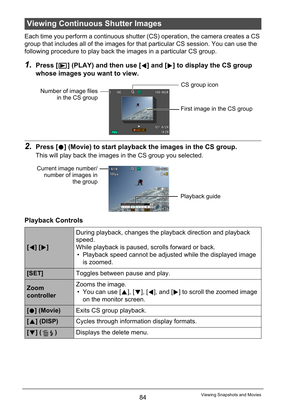 Viewing continuous shutter images | Casio Exilim EX-S200 User Manual | Page 84 / 187
