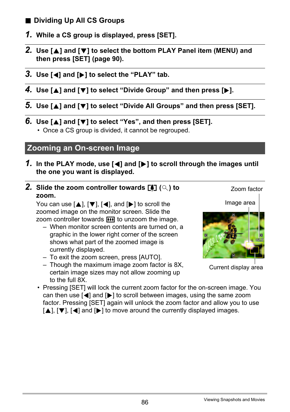 Zooming an on-screen image, Age 86) | Casio Exilim EX-S200 User Manual | Page 86 / 187