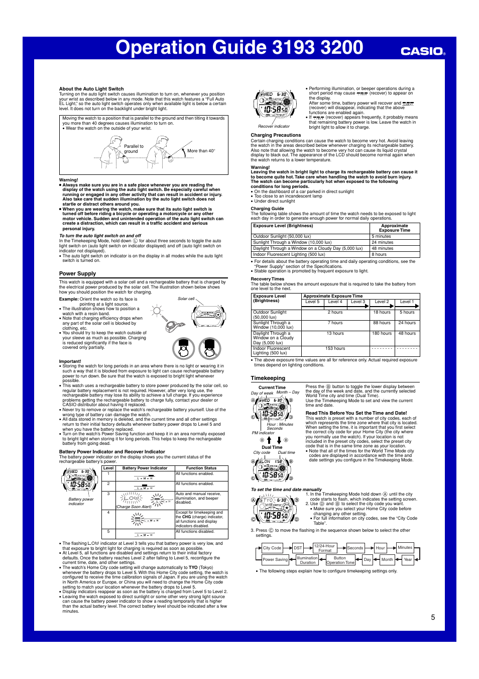 Power supply, Timekeeping | Casio 3193 User Manual | Page 5 / 8