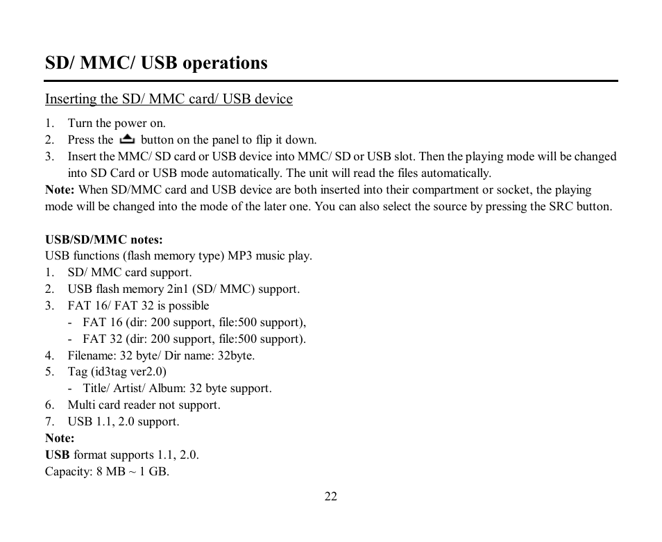Sd/ mmc/ usb operations | Hyundai H-CMD4000 User Manual | Page 22 / 85