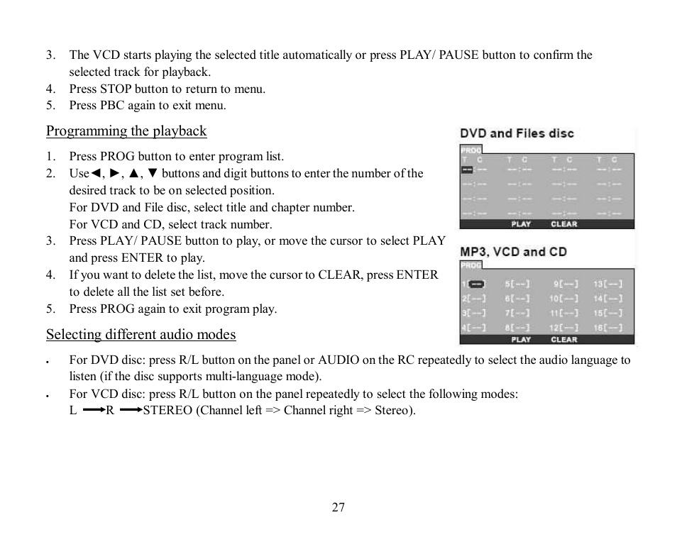 Programming the playback, Selecting different audio modes | Hyundai H-CMD4000 User Manual | Page 27 / 85