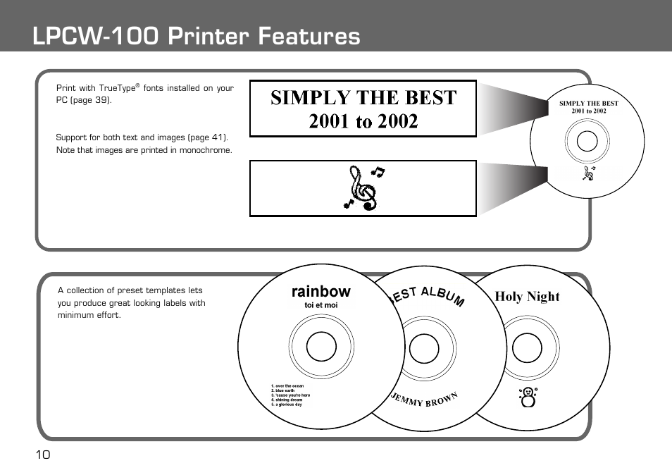 Lpcw-100 printer features | Casio LPCW-100 User Manual | Page 11 / 69