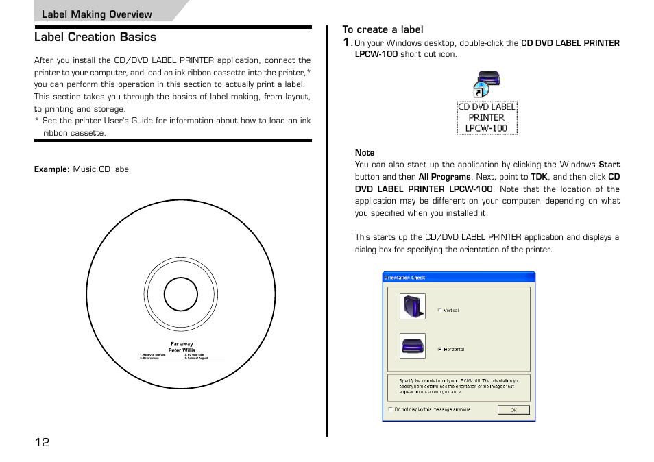 Label making overview, Label creation basics, To create a label | Casio LPCW-100 User Manual | Page 13 / 69
