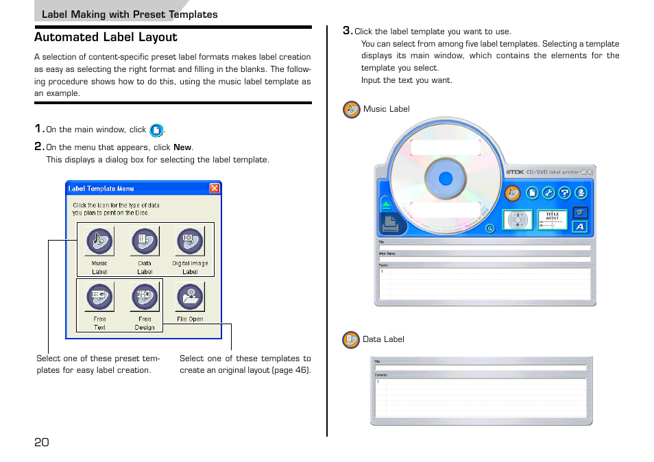 Label making with preset templates, Automated label layout | Casio LPCW-100 User Manual | Page 21 / 69
