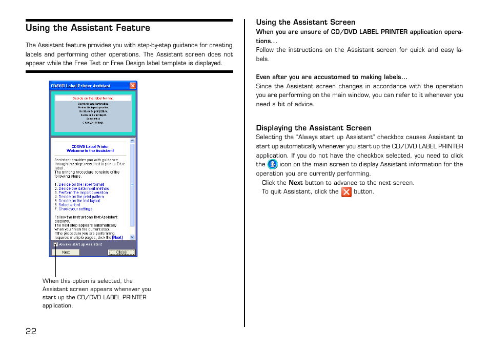 Using the assistant feature, Using the assistant screen | Casio LPCW-100 User Manual | Page 23 / 69