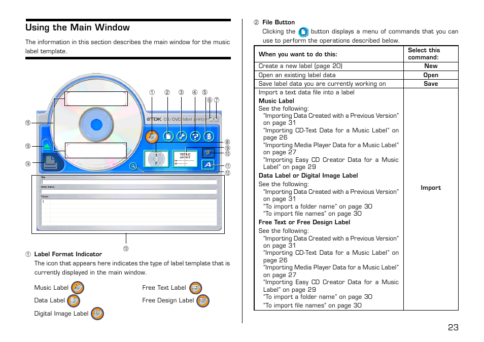 Using the main window | Casio LPCW-100 User Manual | Page 24 / 69