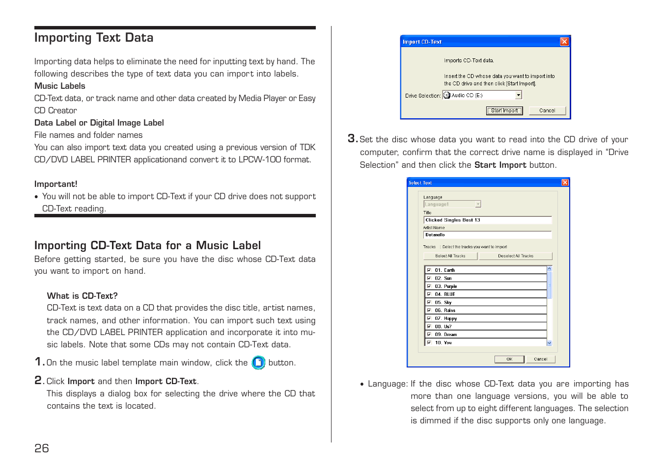Importing text data, Importing cd-text data for a music label | Casio LPCW-100 User Manual | Page 27 / 69