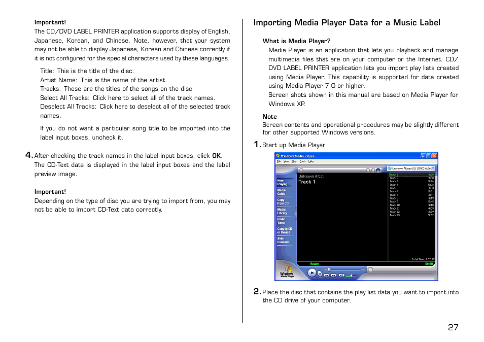 Importing media player data for a music label | Casio LPCW-100 User Manual | Page 28 / 69