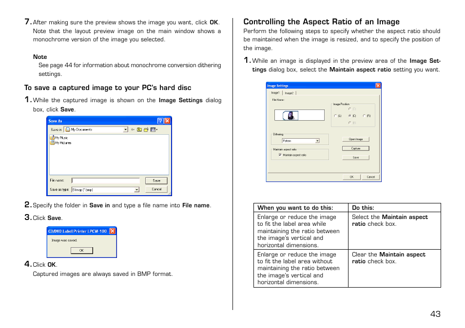 Controlling the aspect ratio of an image | Casio LPCW-100 User Manual | Page 44 / 69