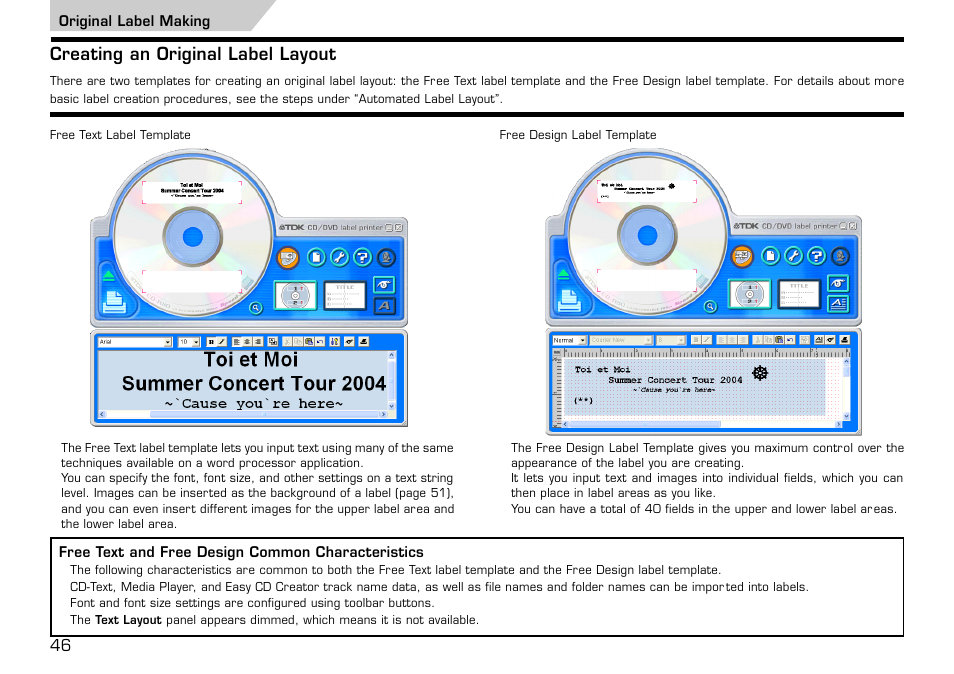 Original label making, Creating an original label layout | Casio LPCW-100 User Manual | Page 47 / 69