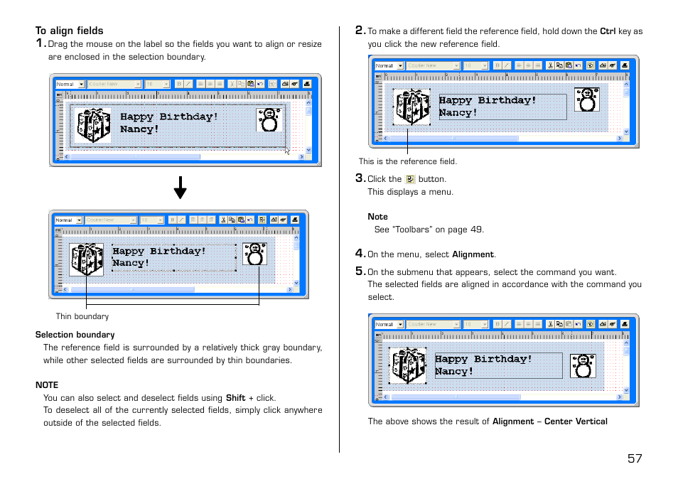 To align fields | Casio LPCW-100 User Manual | Page 58 / 69