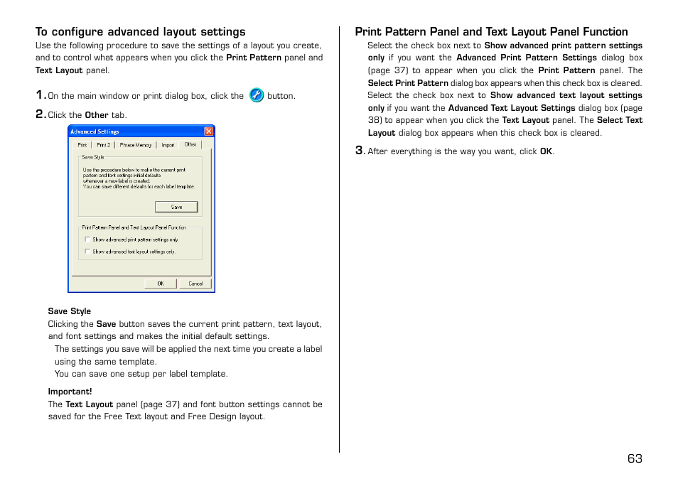 To configure advanced layout settings | Casio LPCW-100 User Manual | Page 64 / 69