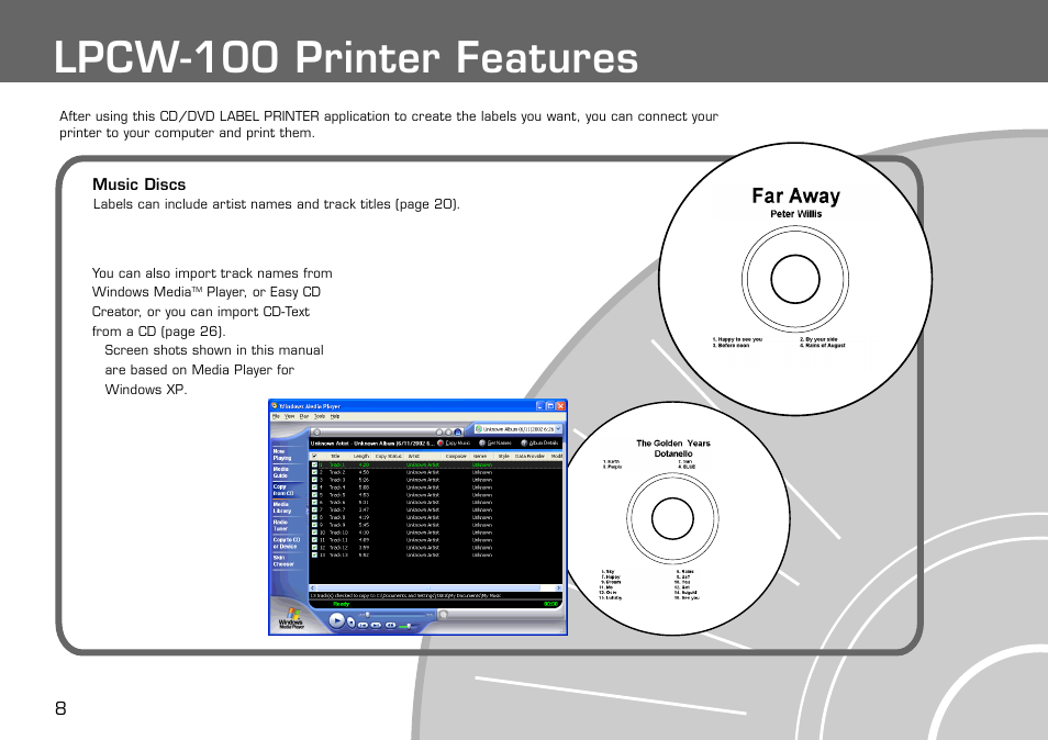 Lpcw-100 printer features | Casio LPCW-100 User Manual | Page 9 / 69
