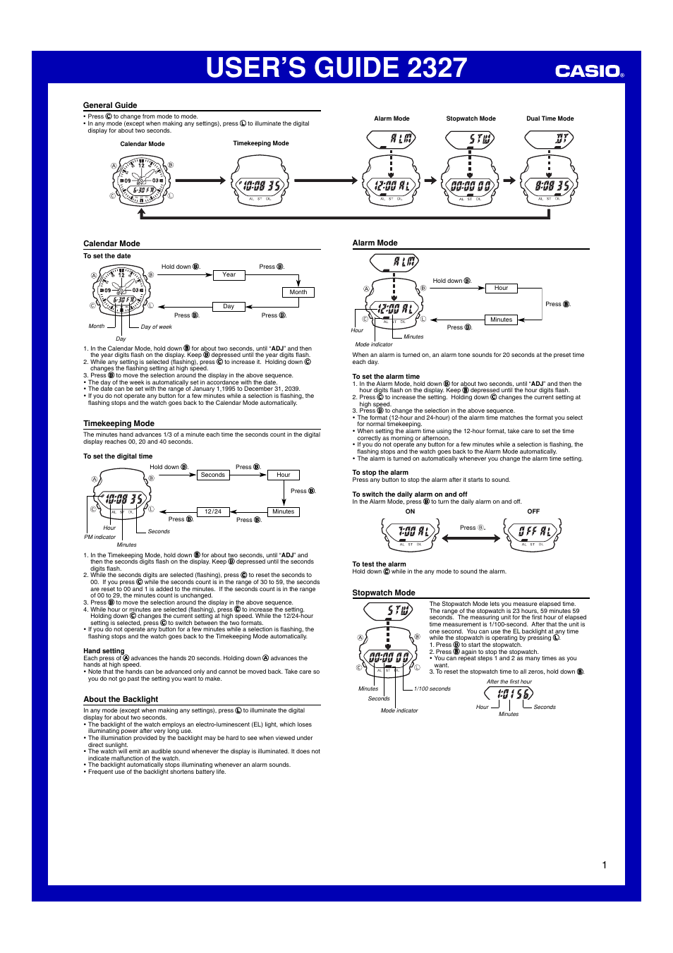 Casio 2327 User Manual | 2 pages
