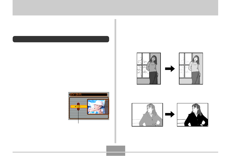 Other recording functions, Exposure compensation (ev shift) | Casio EX-S2/EX-M2 User Manual | Page 42 / 117